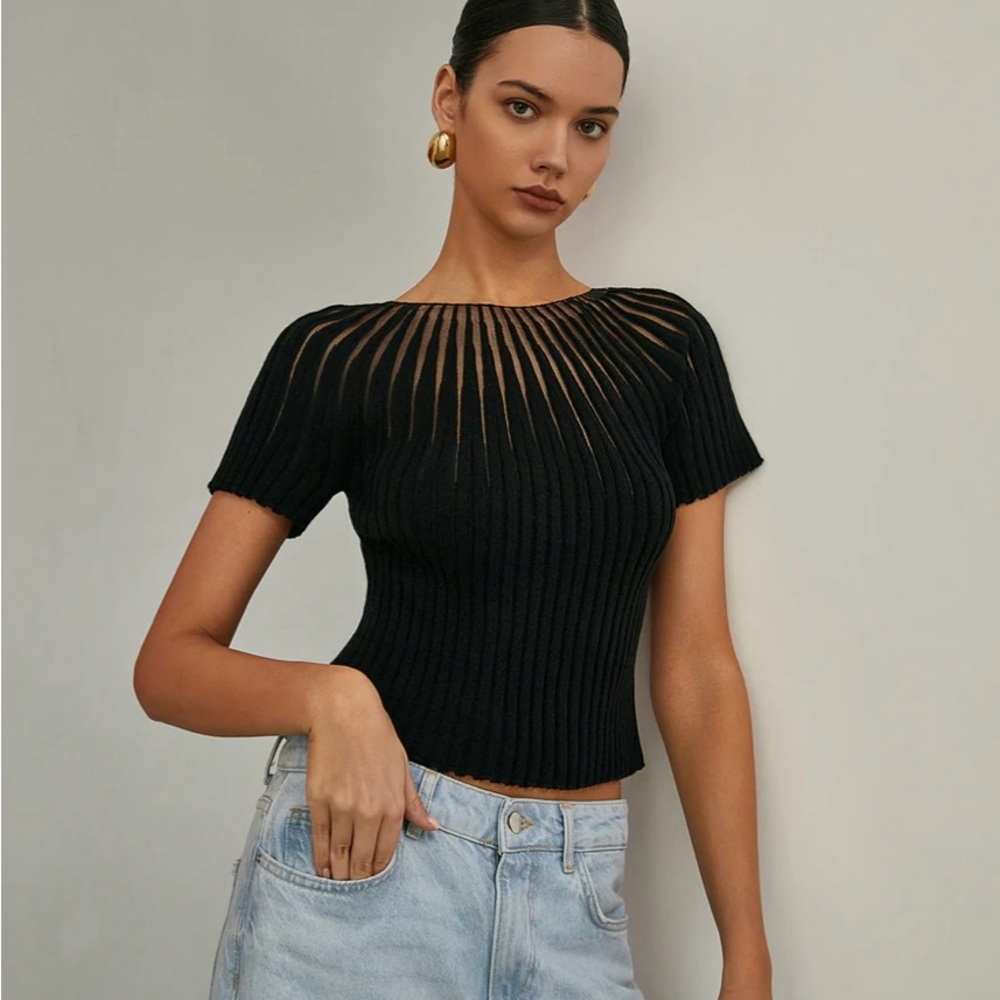 Commense Plain Short Sleeve Knit Top